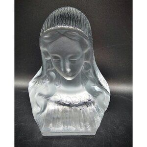 Viking Frosted Glass Madonna Mary Bust Figure Paperweight Vintage Catholicism